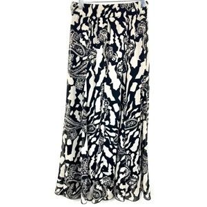 Black/White geometric/paisley 24" Stretch to 30" Maxi Skirt - 34" Long Flowing
